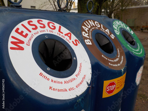 A Waste glass container in Frankfurt, Germany photo