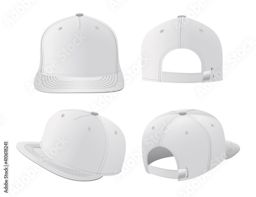 Sport caps mockup set, realistic design vector illustration