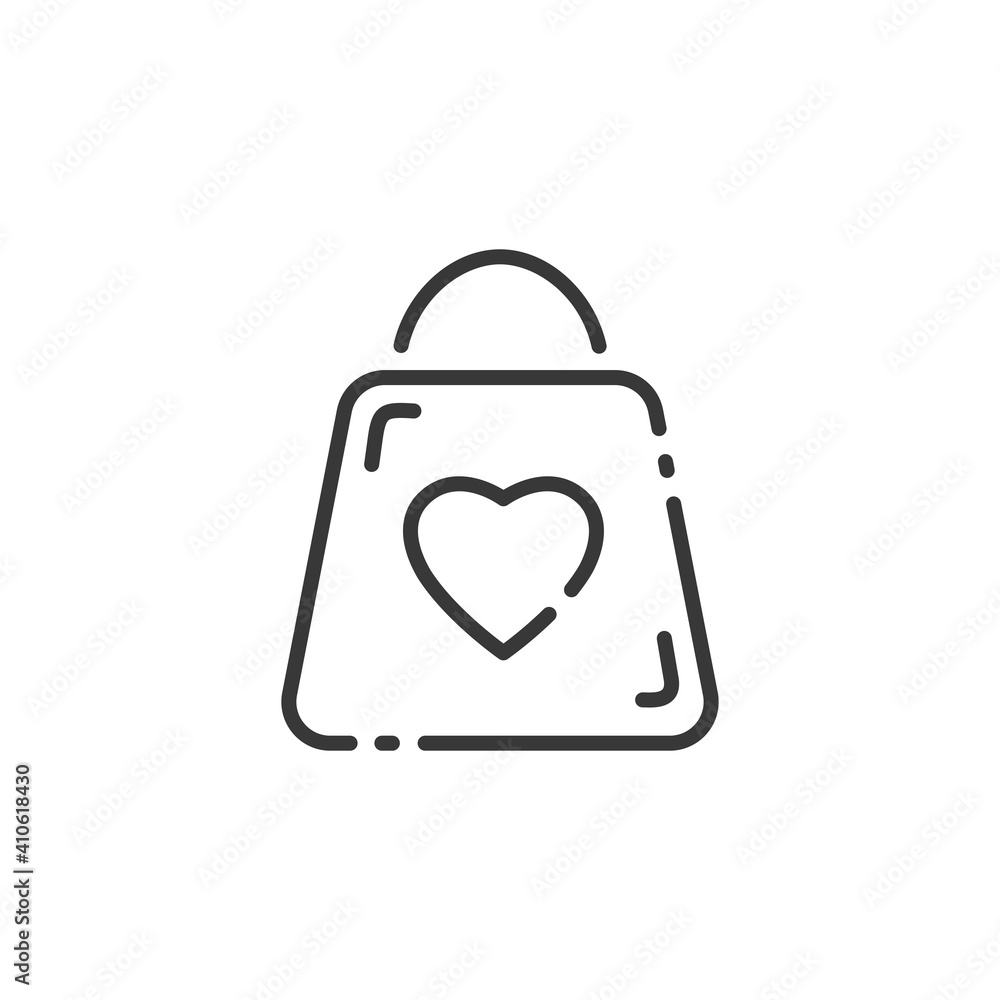 Shopping bag thin line icon. Heart symbol. Outline commerce vector illustration Shopping bag thin line icon. Heart symbol. Outline commerce vector illustration