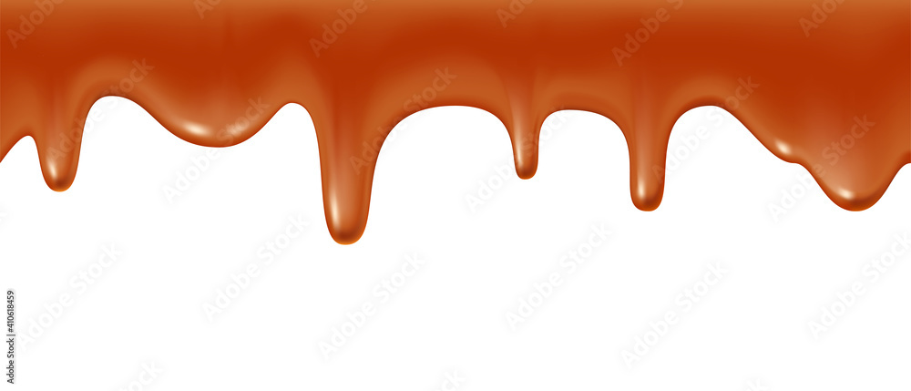 Melted caramel dripping, realistic vector illustration