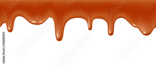 Melted caramel dripping, realistic vector illustration
