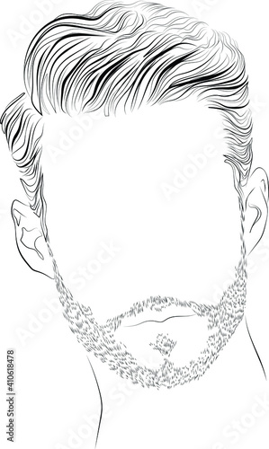 Elegant male hairstyle moustache and beard silhouette, black and white vector illustration
