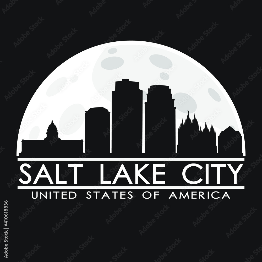 Salt Lake City Utah Skyline Silhouette City. Vector Design Art Moon Background.