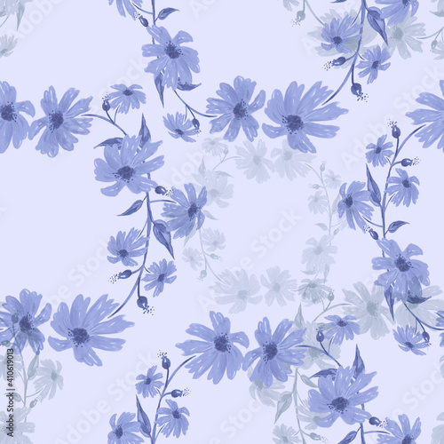 Vintage seamless watercolor pattern of plants. Herbs, flowers, chamomile, flowers watercolor. abstract splash of paint. flowers sunflower, leaves, calendula.Blue flowers cornflowers, chamomile