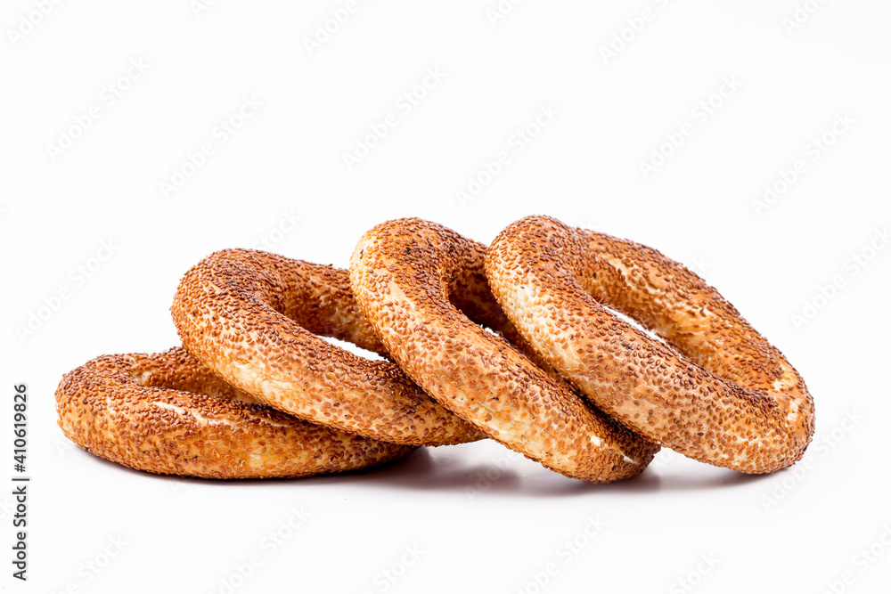 Traditional Turkish bagel; simit on the white background Traditional Turkish bagel; simit on the white background