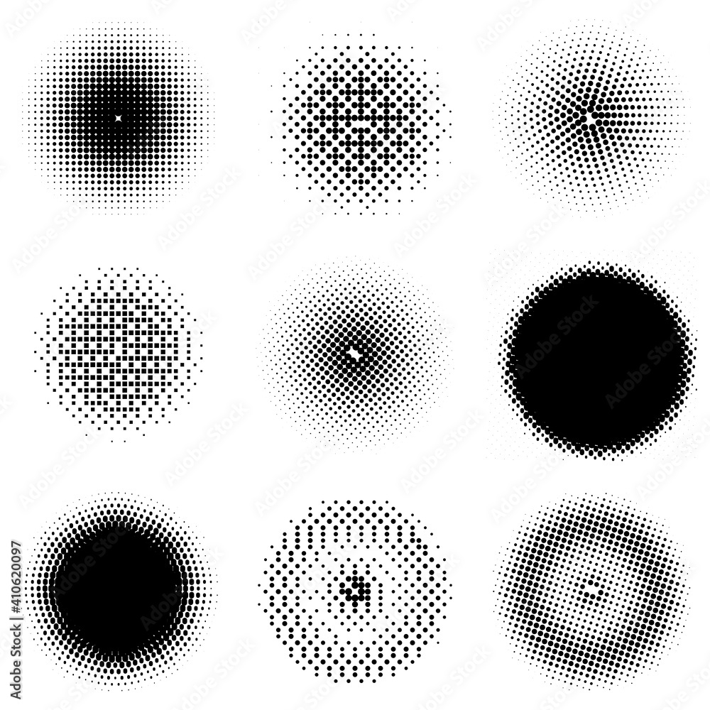 Abstract halftone backgrounds. Gradient circle of halftone dots. Vector illustration