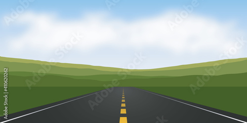 asphalt road in green mountains summer landscape vector illustration EPS10