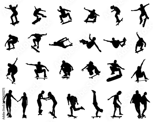SVG Black silhouettes of skate jumpers on a white background
