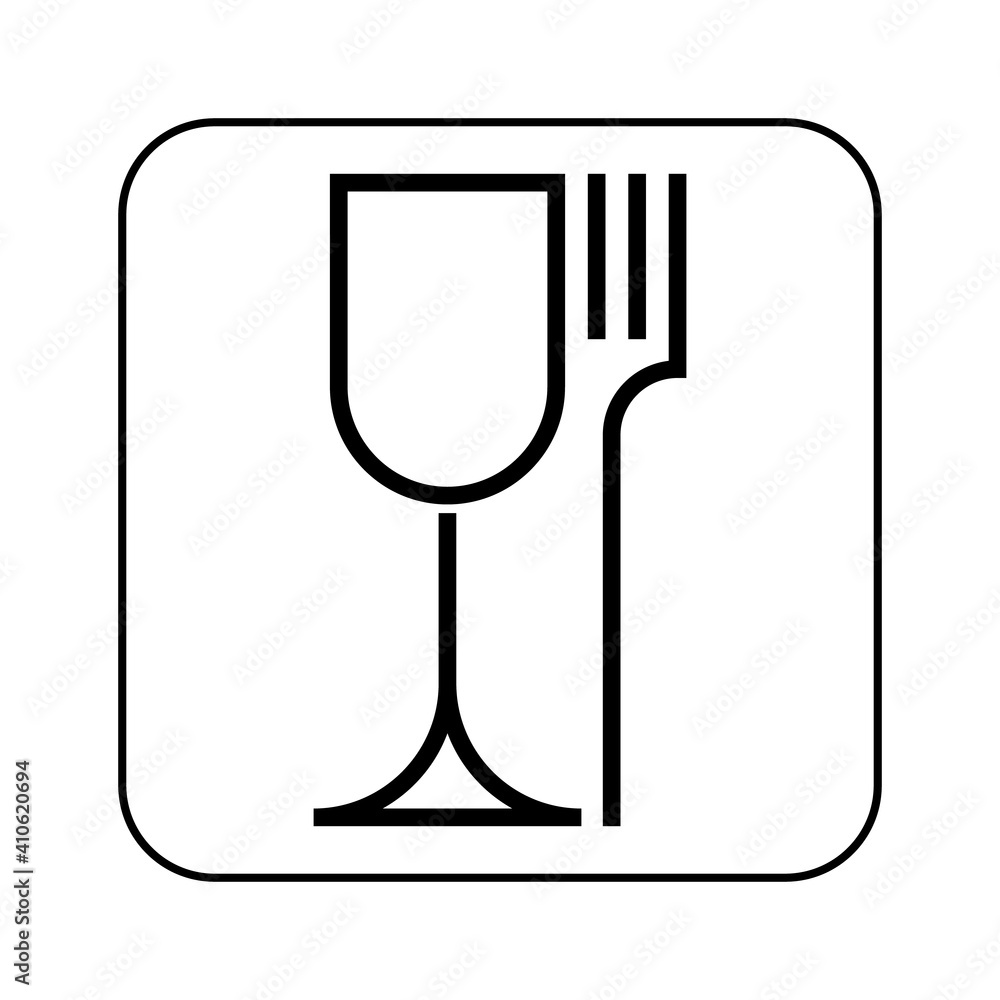 Food safe logo. Wine glass and fork symbol. Vector icon. Stock Vector
