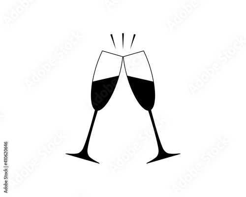Two wine glasses icon. Clink, cheers and toasting. Vector outline and transparent illustration. Clipart on clear  white background. 