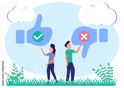 Illustration vector graphic cartoon character of A choice between positive and negative arguments