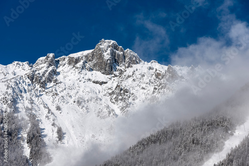 Alps Snow mountain view from Chamonix Mont Blanc  France in Winter.