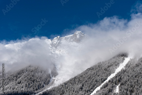 Alps Snow mountain view from Chamonix Mont Blanc, France in Winter.