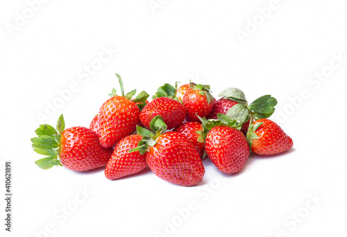 Fresh organic strawberries on a white background