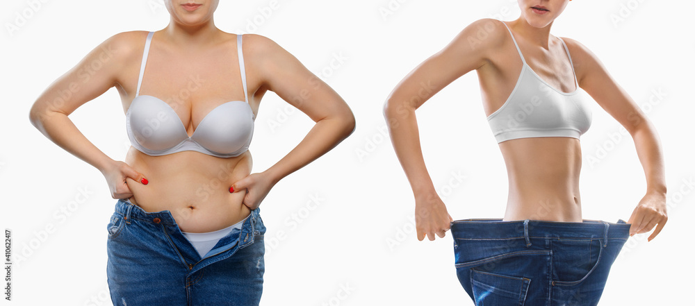 healthy body - Slimming before and after - obrazy, fototapety, plakaty 