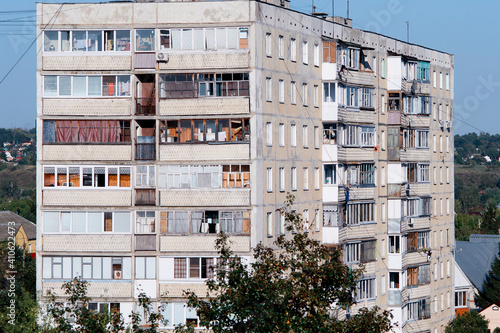 View of the Russian multi-storey building. 