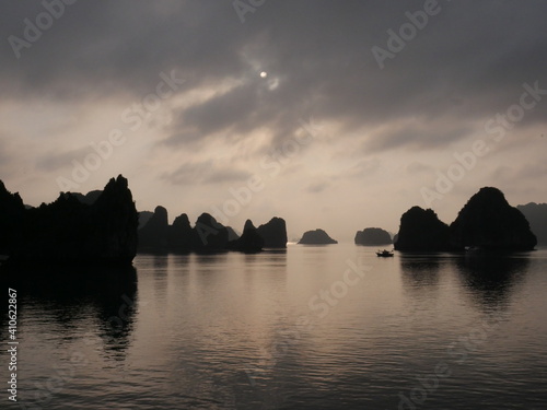 Moody sunset over Halong Bay  Vietnam.