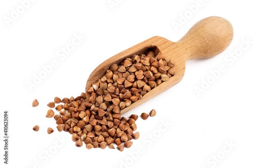 Buckwheat. Diet concept - Background texture of buckwheat - Macro shot of buckwheat texture.