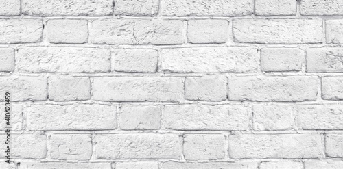 Fényképezés White shabby brick wall close-up wide texture