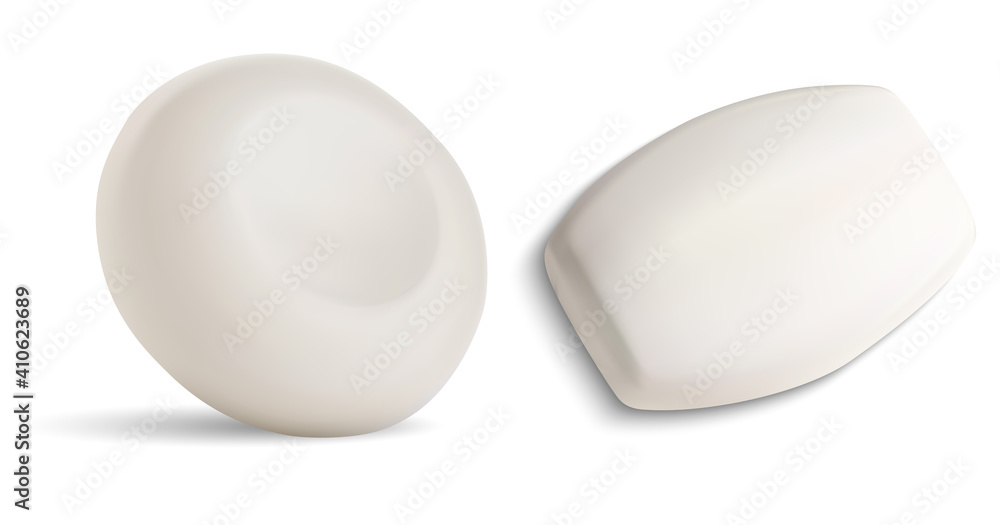 Soap bar vector isolated illustration. Loundry toiletries. Bathroom cosmetics solid soap blank ellipse and circle form template. Gentle lather care spa cream bar mockup. Realistic detergent Soap bar vector isolated illustration. Loundry toiletries. Bathroom cosmetics solid soap blank ellipse and circle form template. Gentle lather care spa cream bar mockup. Realistic detergent