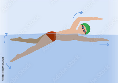Man practice freestyle swimming - illustration