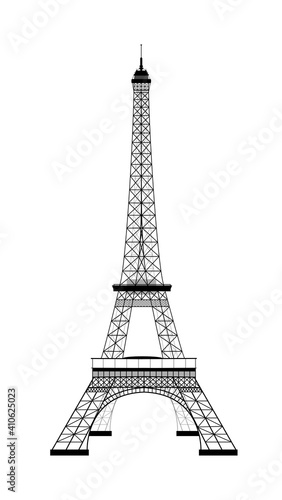 Eiffel Tower silhouette on white background. Eiffel Tower on white. Sight. Silhouette of the Eiffel Tower. Vector illustration