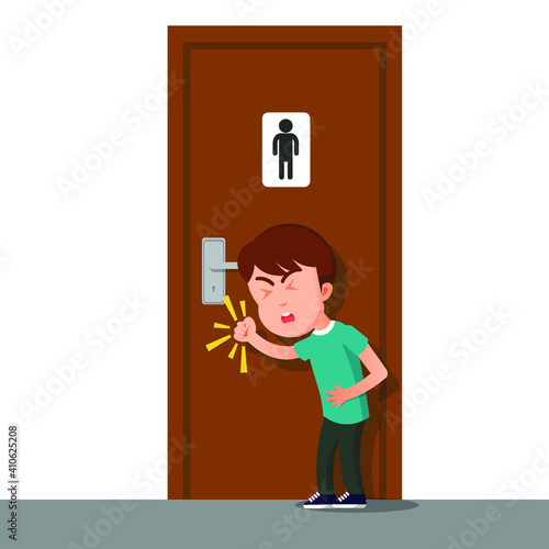 Boy knocked on the door of the toilet because he wanted to defecate