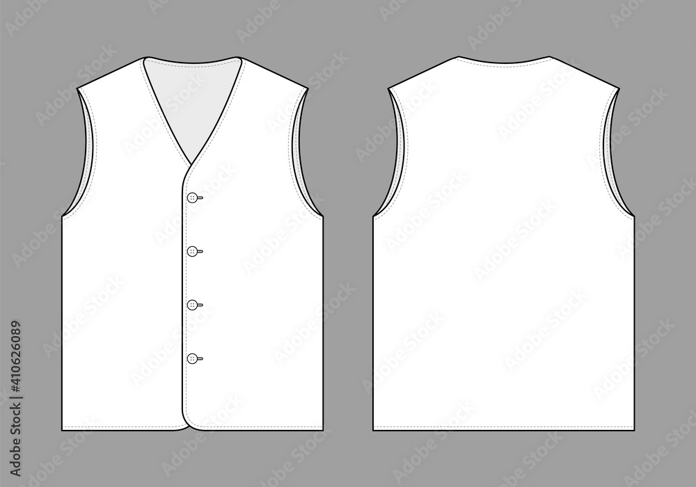 White Vest Template On Gray Background.Front and Back View, Vector File
