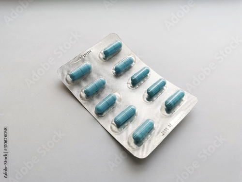 A pack of blue pills