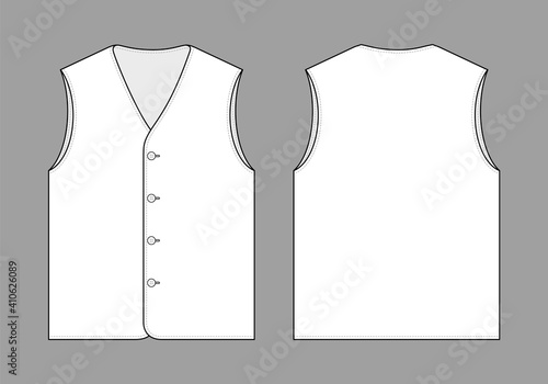 Blank White Vest Template on Gray Background. Front and Back Views, Vector File