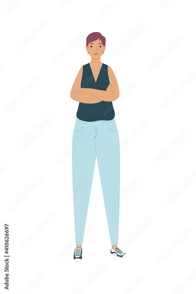 young woman standing with short hair avatar character young woman standing with short hair avatar character