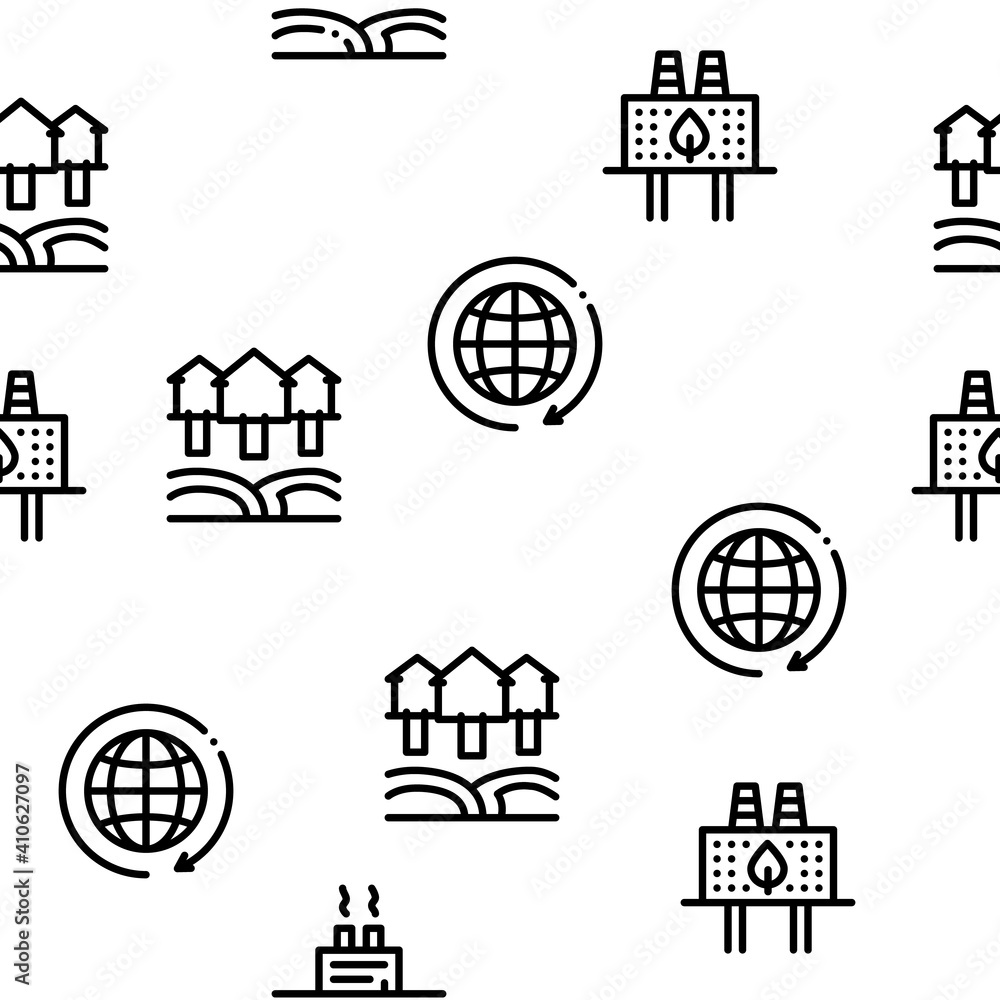 Geothermal Energy Seamless Pattern Vector Thin Line. Illustrations