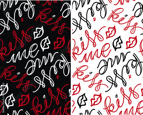 Cute hand drawn doodle kiss pattern background. Happy Valentines Day - Love you - pattern - background. Kiss me.