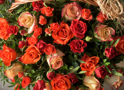 bouquet of red and orange roses