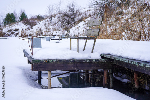Wallpaper Mural Winter fishing on ice, natural background. Fishing on lake.   Torontodigital.ca