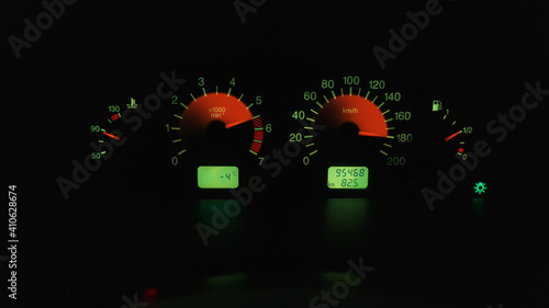 Fotografie Instrument panel, speedometer. On a black isolated background.