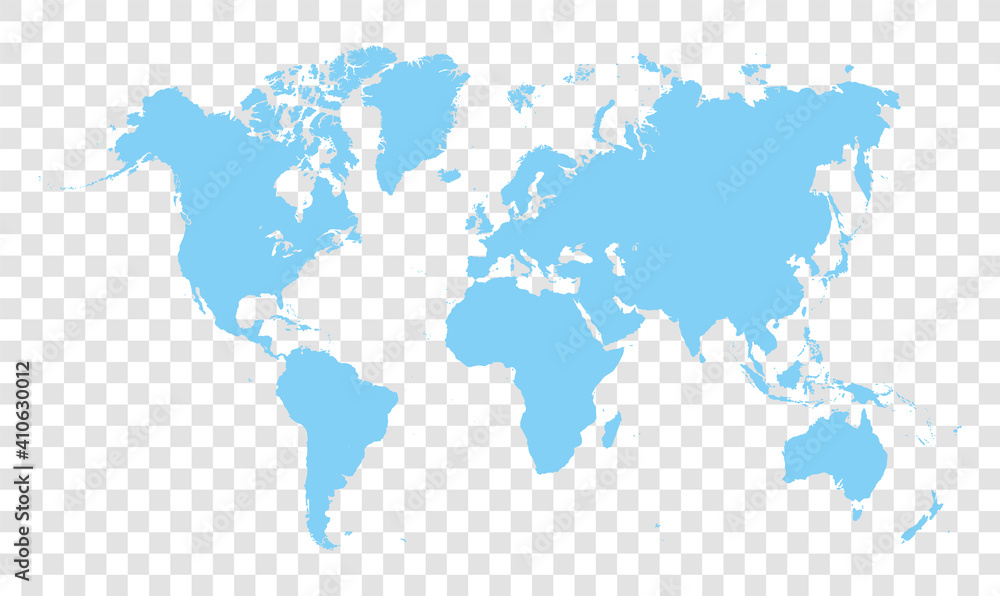 blue world map - vector illustration of earth map on transparent background	 - obrazy, fototapety, plakaty 