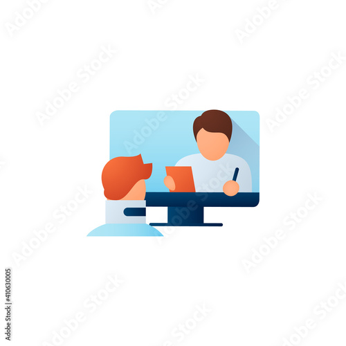 Online rehabilitation flat icon. Telehealth medical care.Virtual rehabilitologist consultation.Telemedicine, health care concept.Online medicine, orthopedics. Color vector illustration with shadow