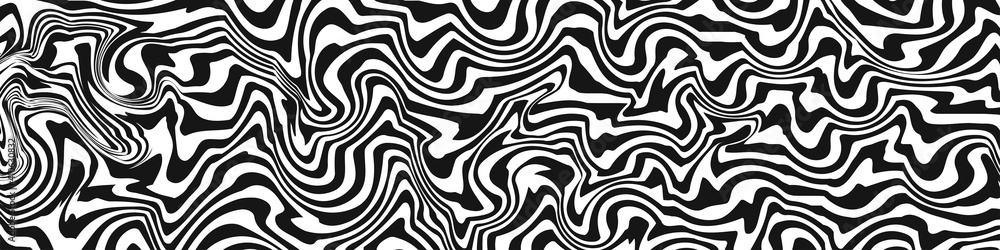 Distorted warp lines vector curve line texture background, flat liquid stripes decorative black and white pattern illustration.