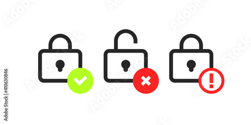 Lock and unlock vector padlock shape icon set, blocked and unblocked secur acces padlocks isolated illustration.