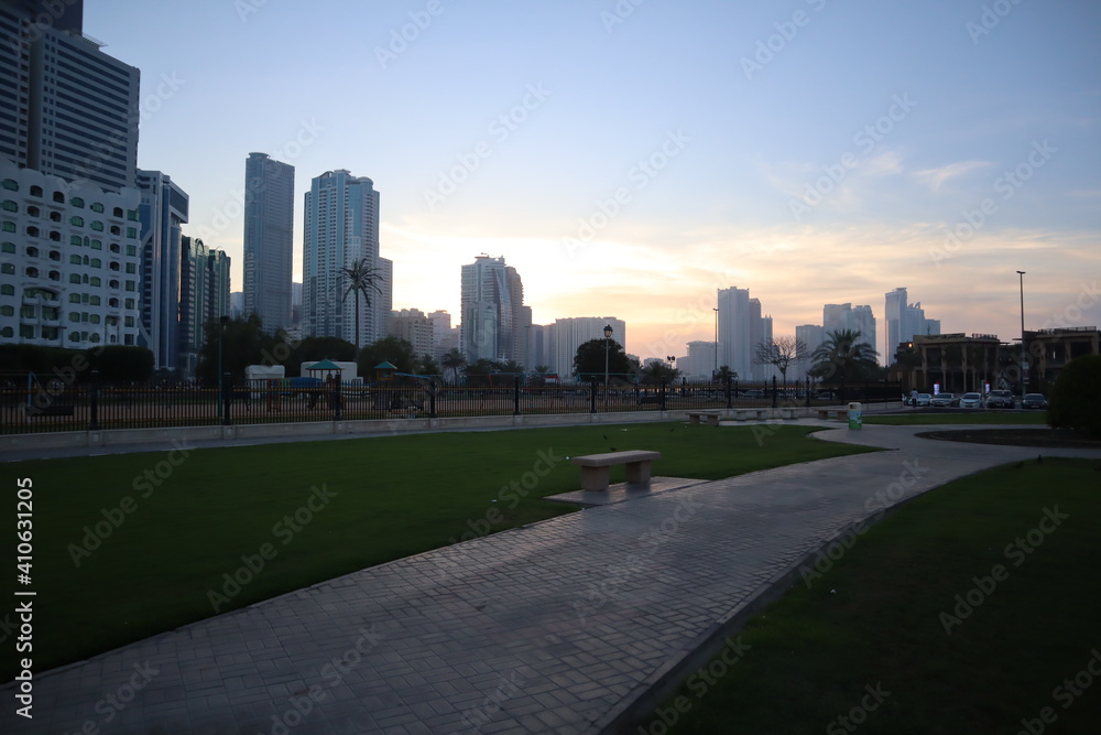 city skyline during evening
