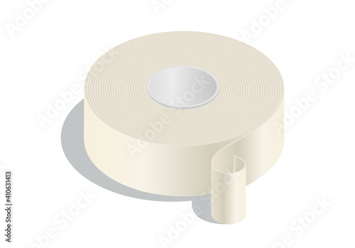 Isometric vector illustration masking tape roll isolated on white background. Realistic insulation duct tape roll icon in flat cartoon style. Duct roll adhesive tape for packaging, repair, renovation.