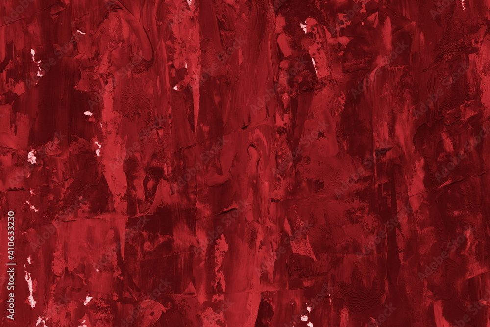 Modern contemporary acrylic background. Red texture made with a palette knife. Abstract painting on paper. Mess on the canvas.