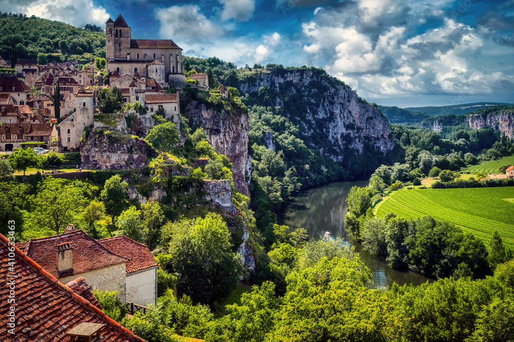 The village of Saint-Cirq-Lapopie, in the Lot Department of France, officially on of the most beautiful villages in France