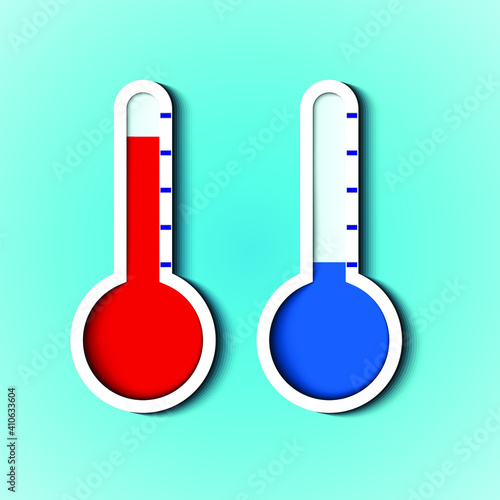 Paper cut Thermometer on blue background. Vector illustration. EPS 10 editable