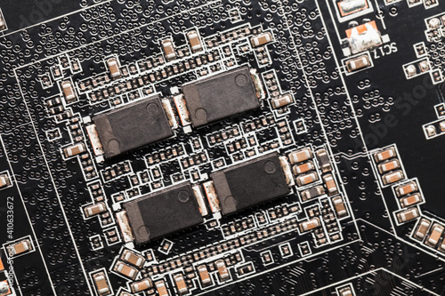 Black printed circuit board macro photo