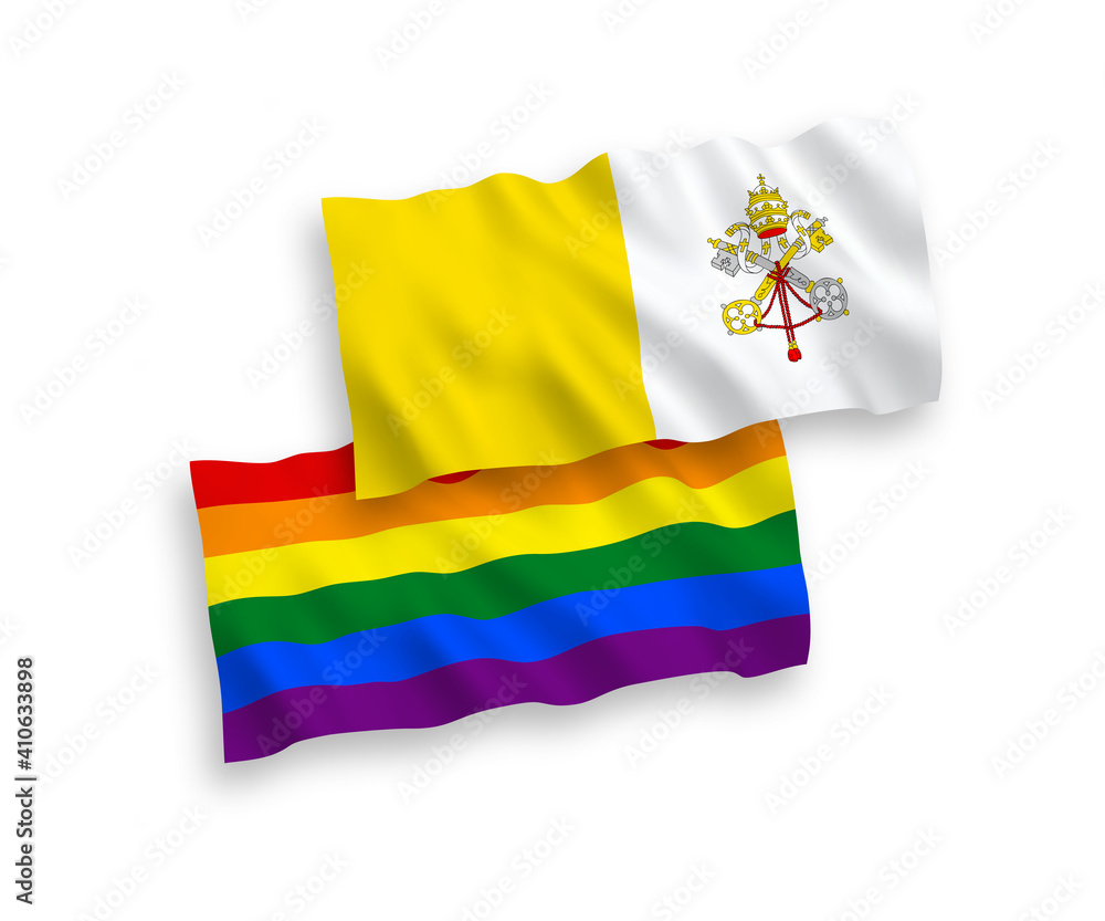 Obraz premium Flags of Vatican and Rainbow gay pride on a white background