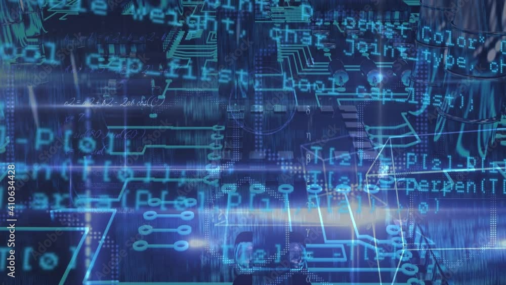 Animation of moving data and information over a blue microprocessor Animation of moving data and information over a blue microprocessor