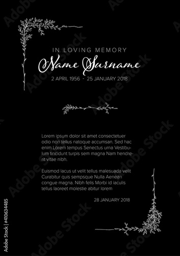 Funeral death notice card template photo