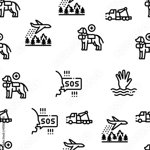Rescuer Equipment Seamless Pattern Vector Thin Line. Illustrations